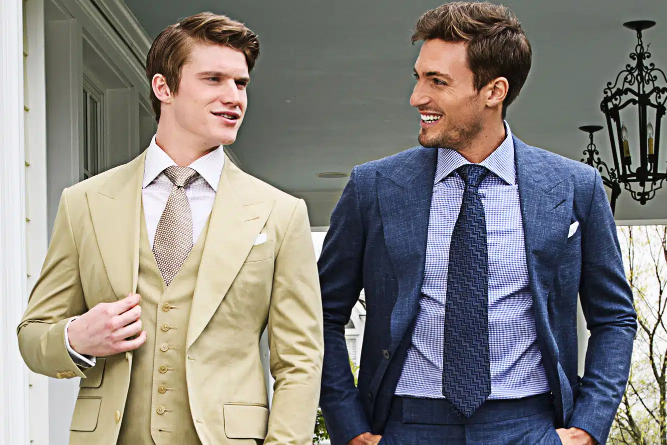 Michael Andrews Bespoke Khaki Cotton and Blue Linen Suit