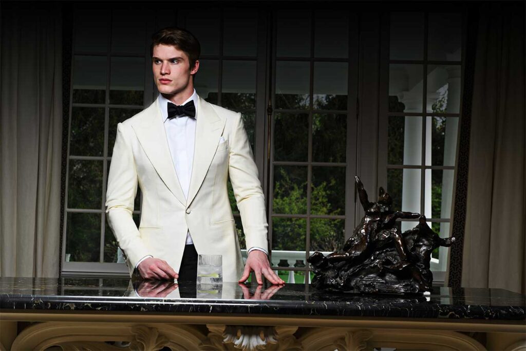 Matt in white custom tuxedo jacket