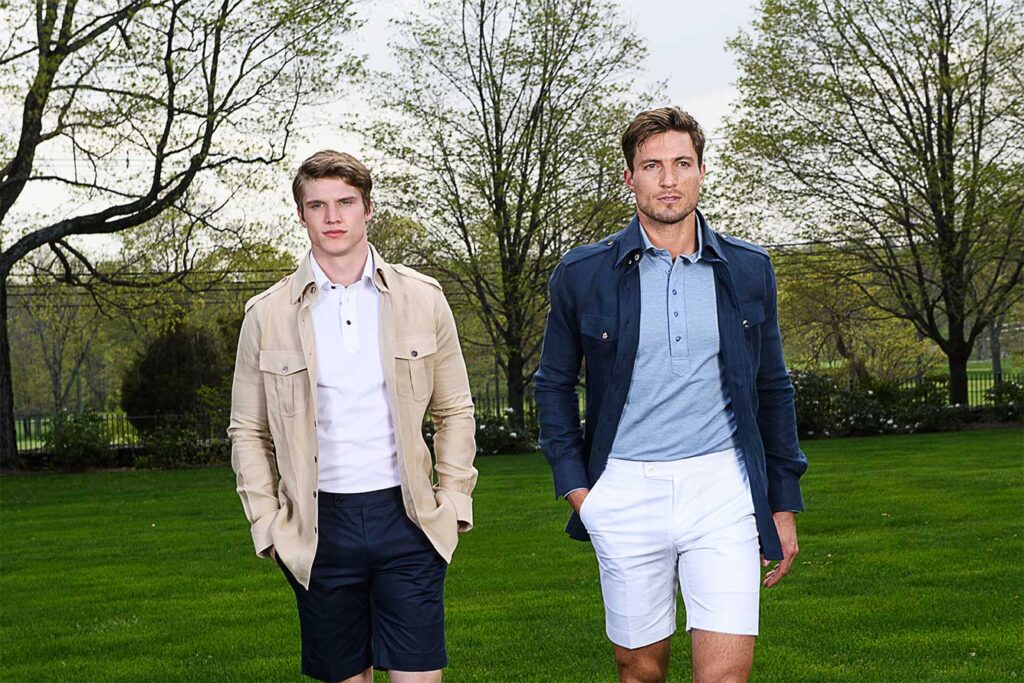 Michael Andrews beige and blue overshirts