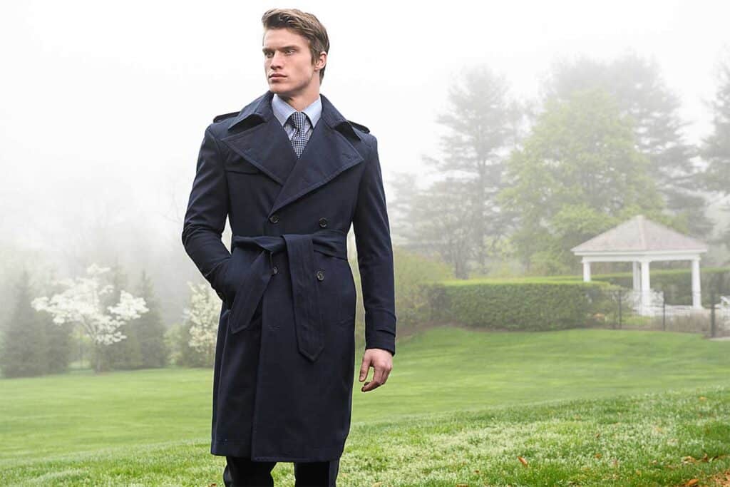 Matt in custom navy trench coat