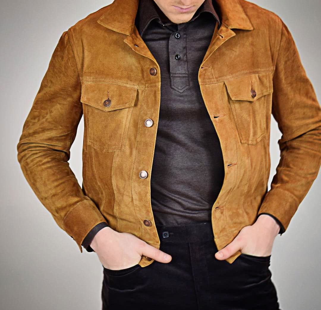 Mens suede trucker shop