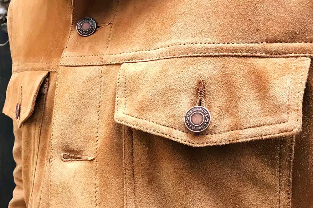 Michael Andrews Bespoke Custom Suede Trucker Jacket Detail Michael Andrews Bespoke Custom Suede Trucker Jacket Detail