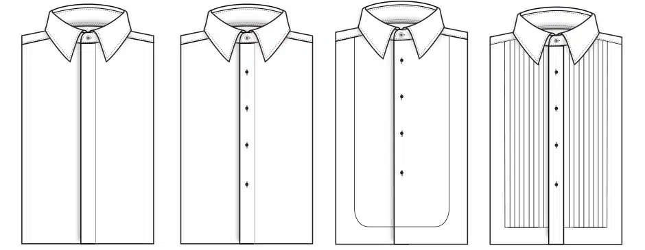 Different Bespoke Tuxedo Front Shirt Styles