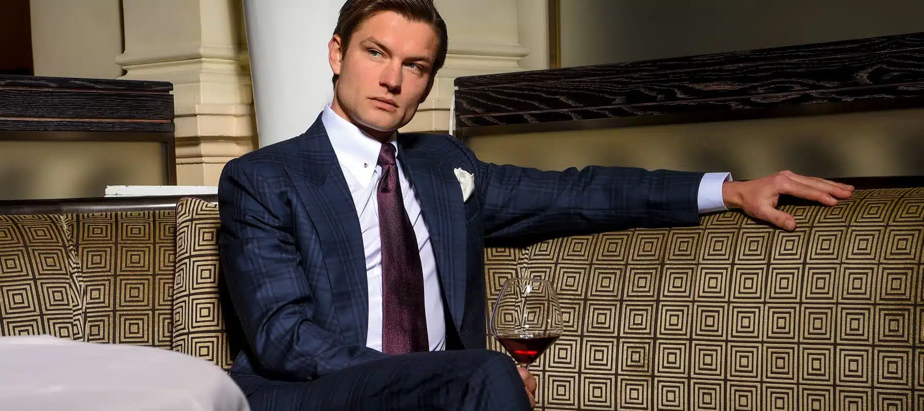 George in custom suit, menswear banner