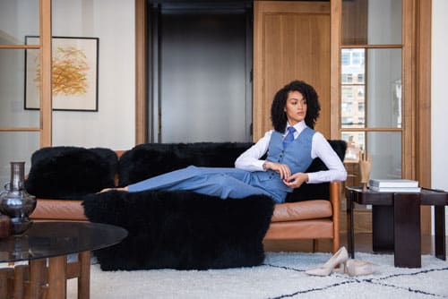 Women's custom blue vest suit, Thumbnail