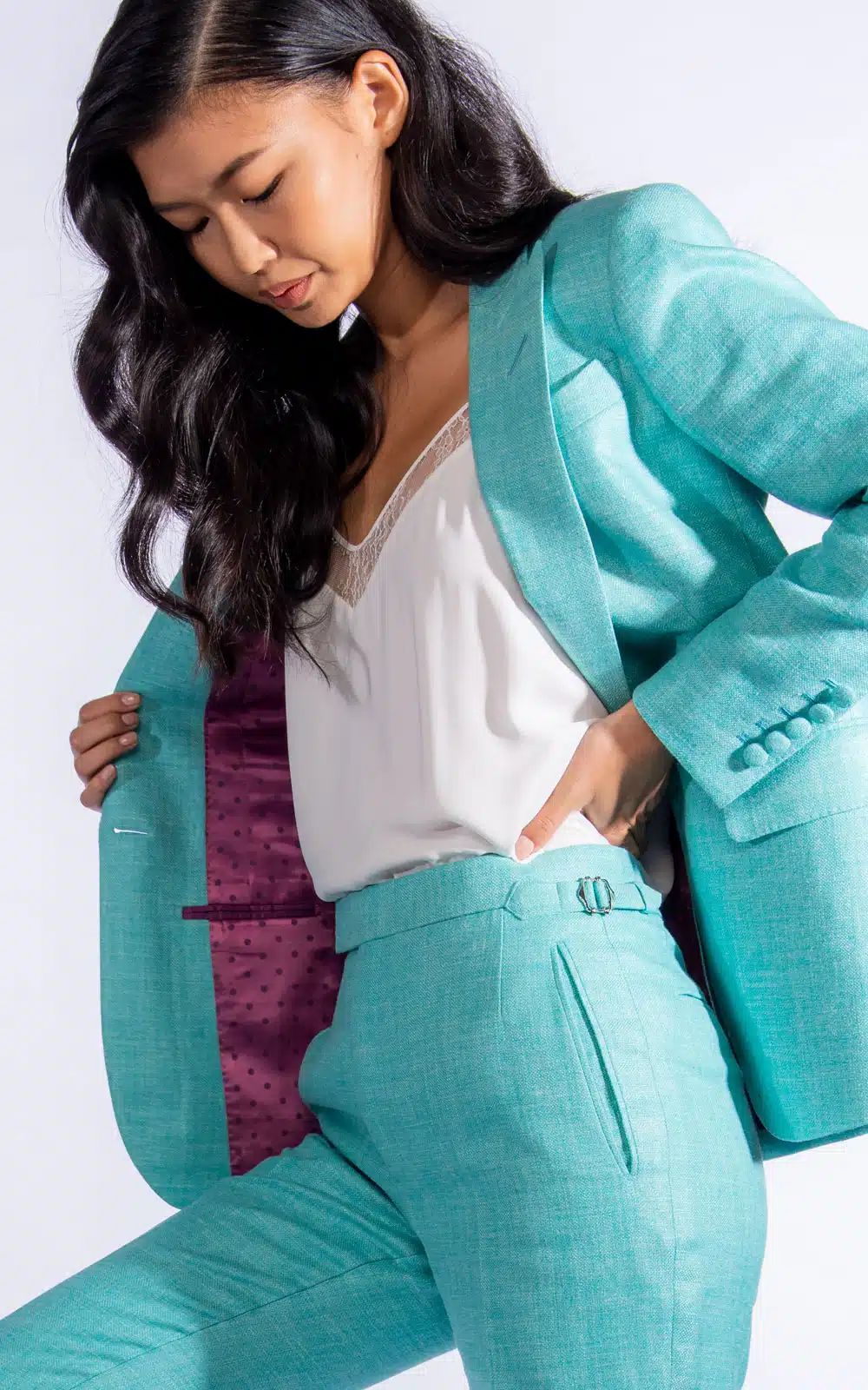 Women's Custom Blue Linen Suit