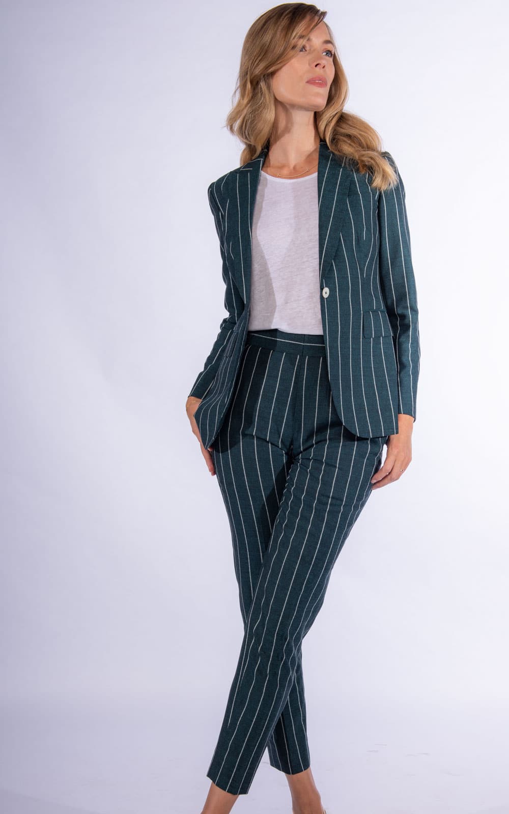 Womens Custom Green Pinstripe Suit Women's Custom Green Pinstripe Suit