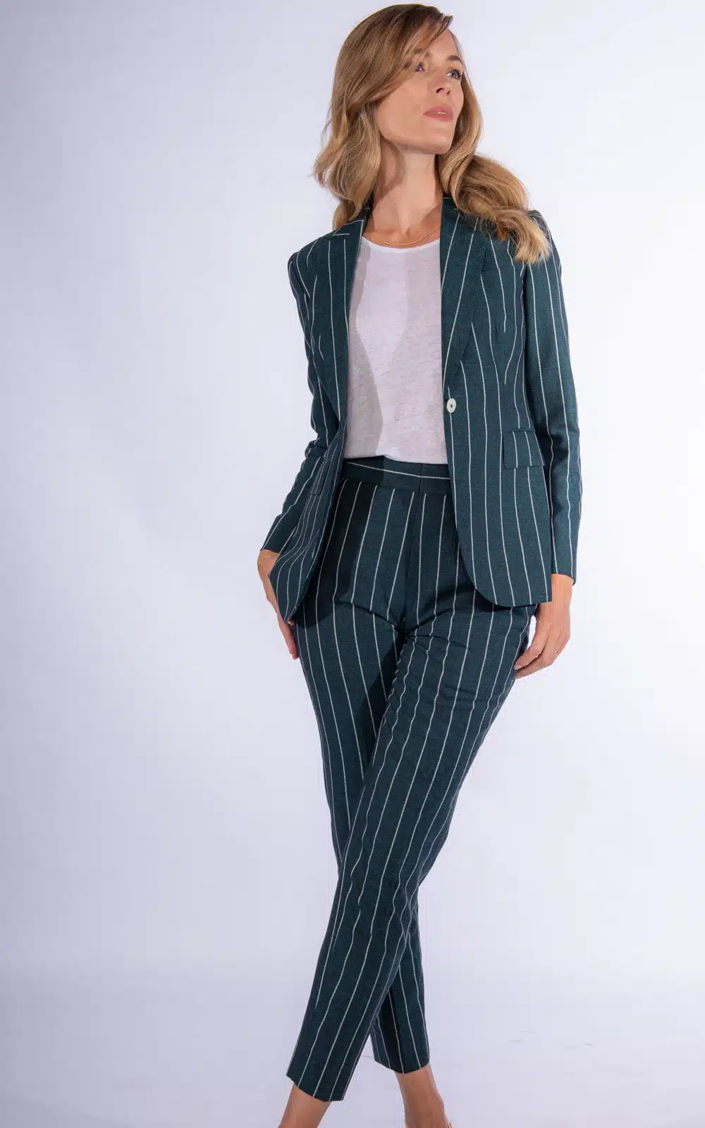 Women's Custom Green Pinstripe Suit