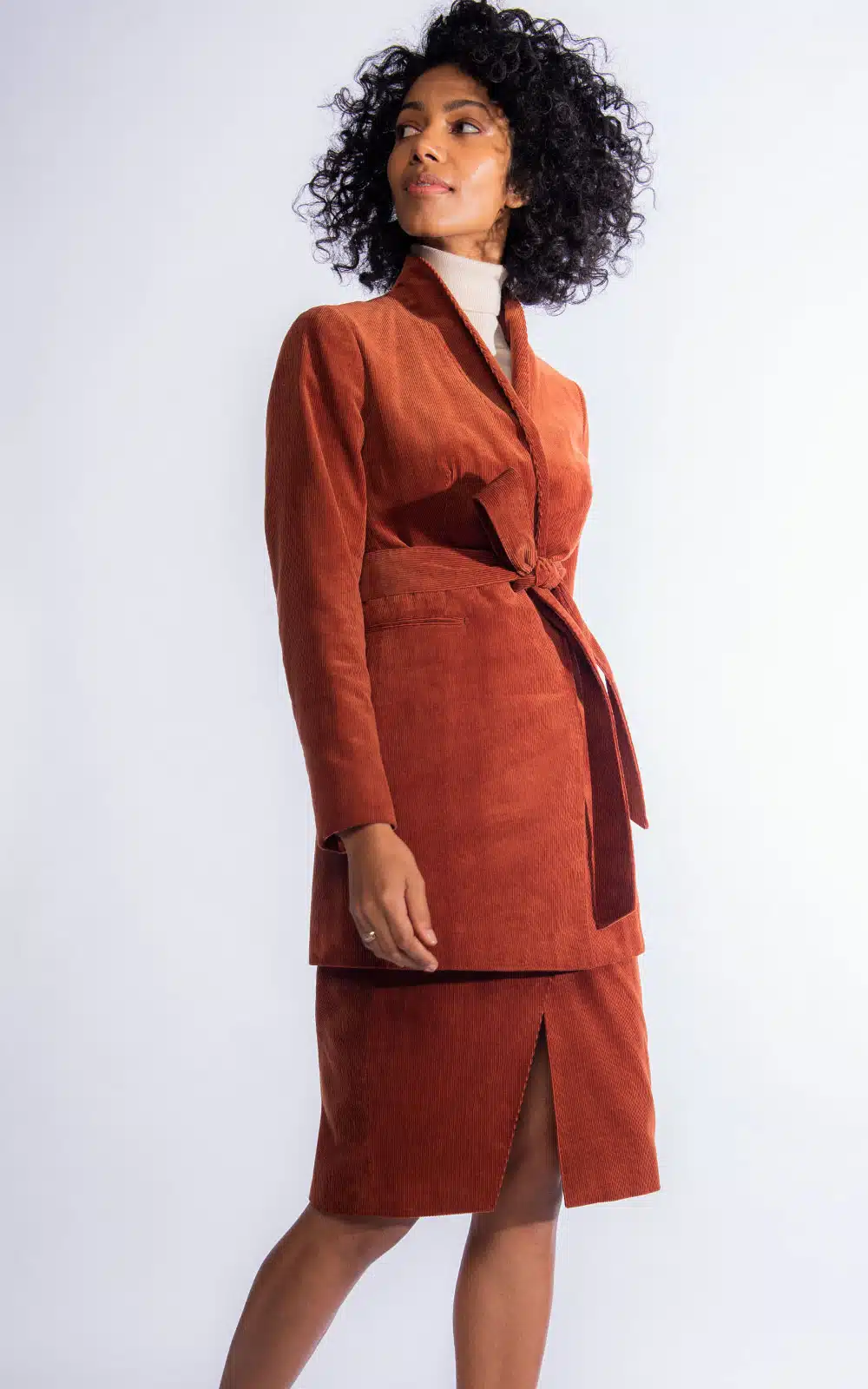 Women's Custom Orange Corduroy Skirt Suit