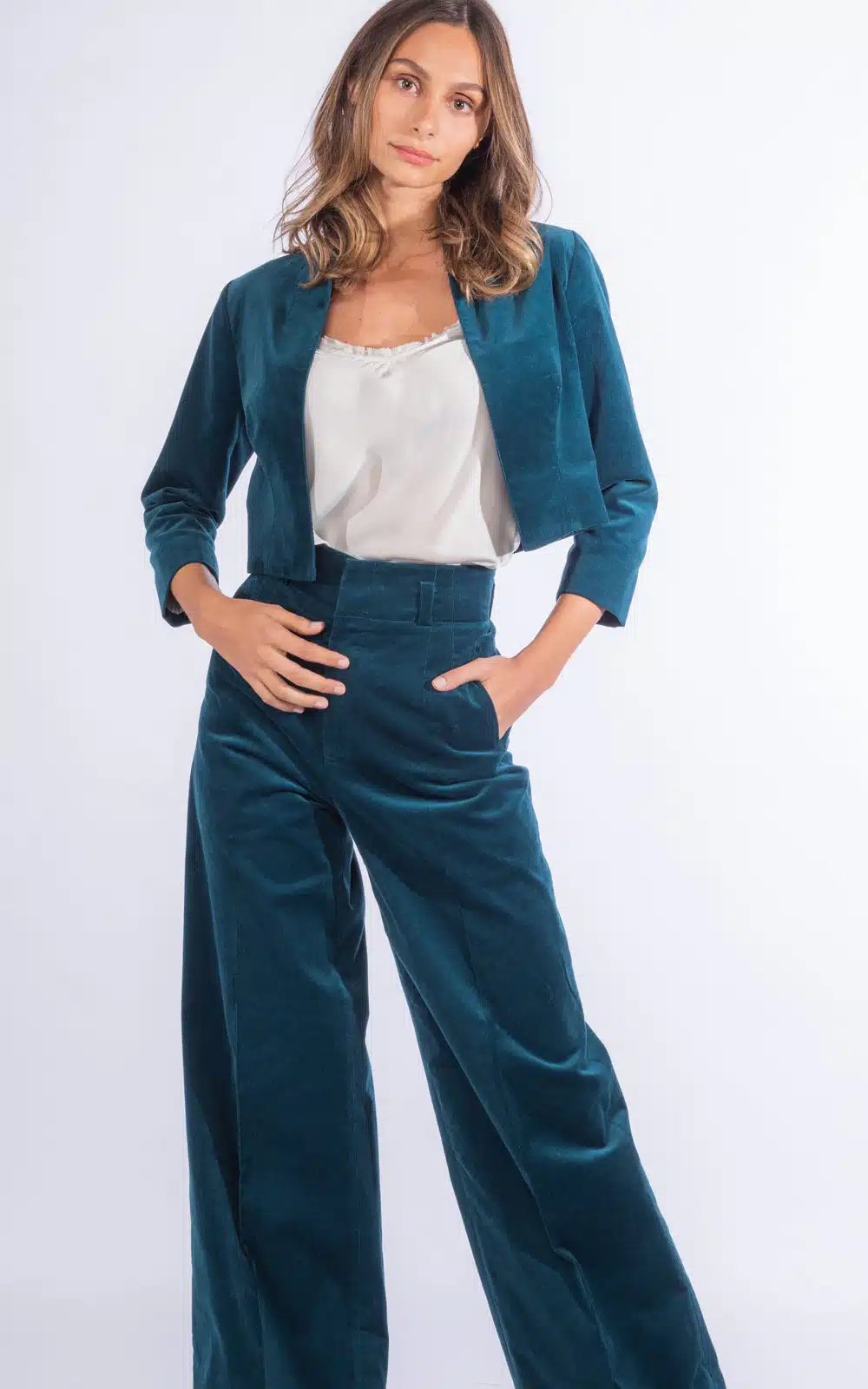 Women's Custom Teal Corduroy Suit