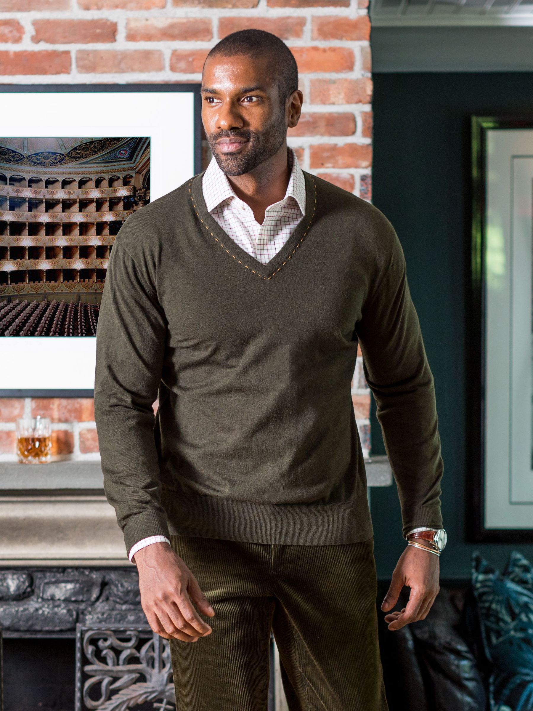 Brown Merino Wool V-Neck Custom Sweater