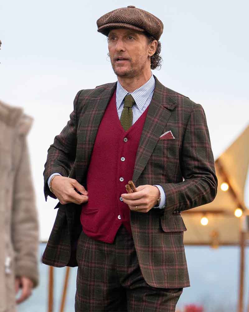 Matthew McConaughey Red Cardigan Plaid Hunting Suit