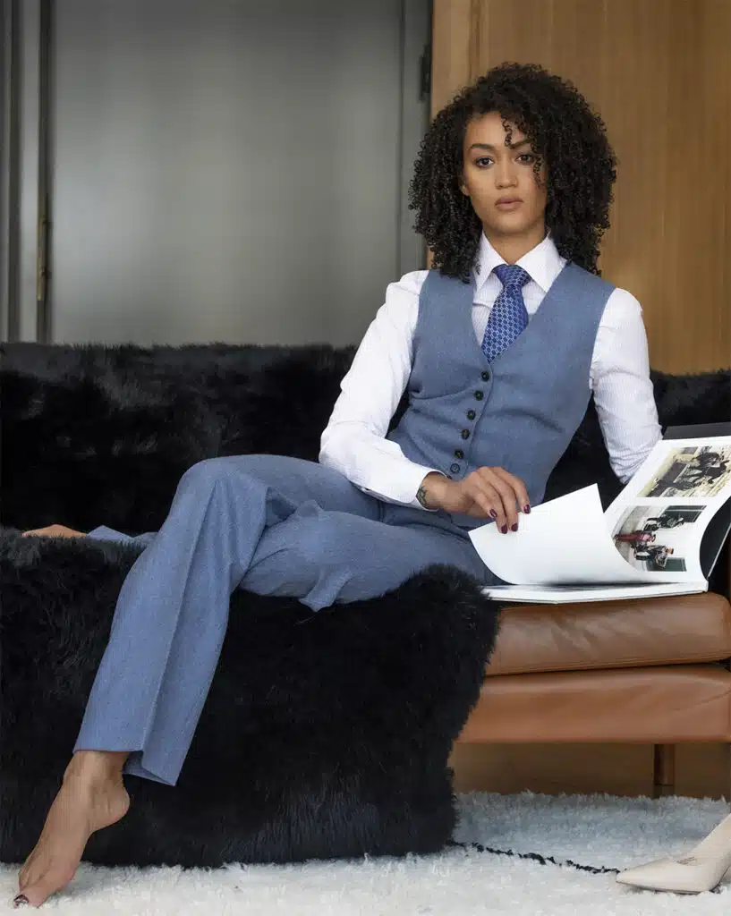 Paige Michael Andrews Womens Blue Flannel Suit