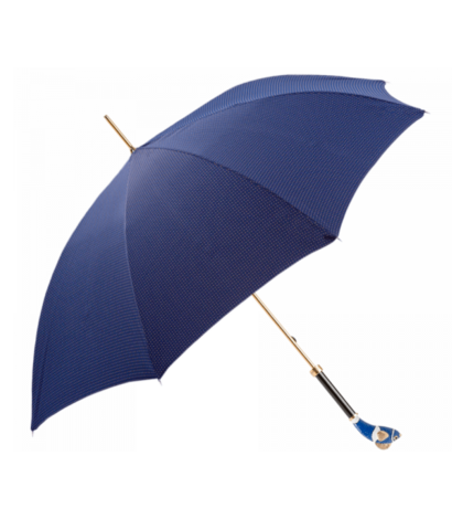 Navy umbrella with gold dots and a blue enameled Nemo fish design