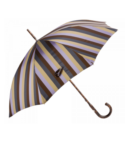 (product) Passotti Ombrelli Brown, Lavender Wide Multicolor Awning Stripe Umbrella With Hickory Handle
