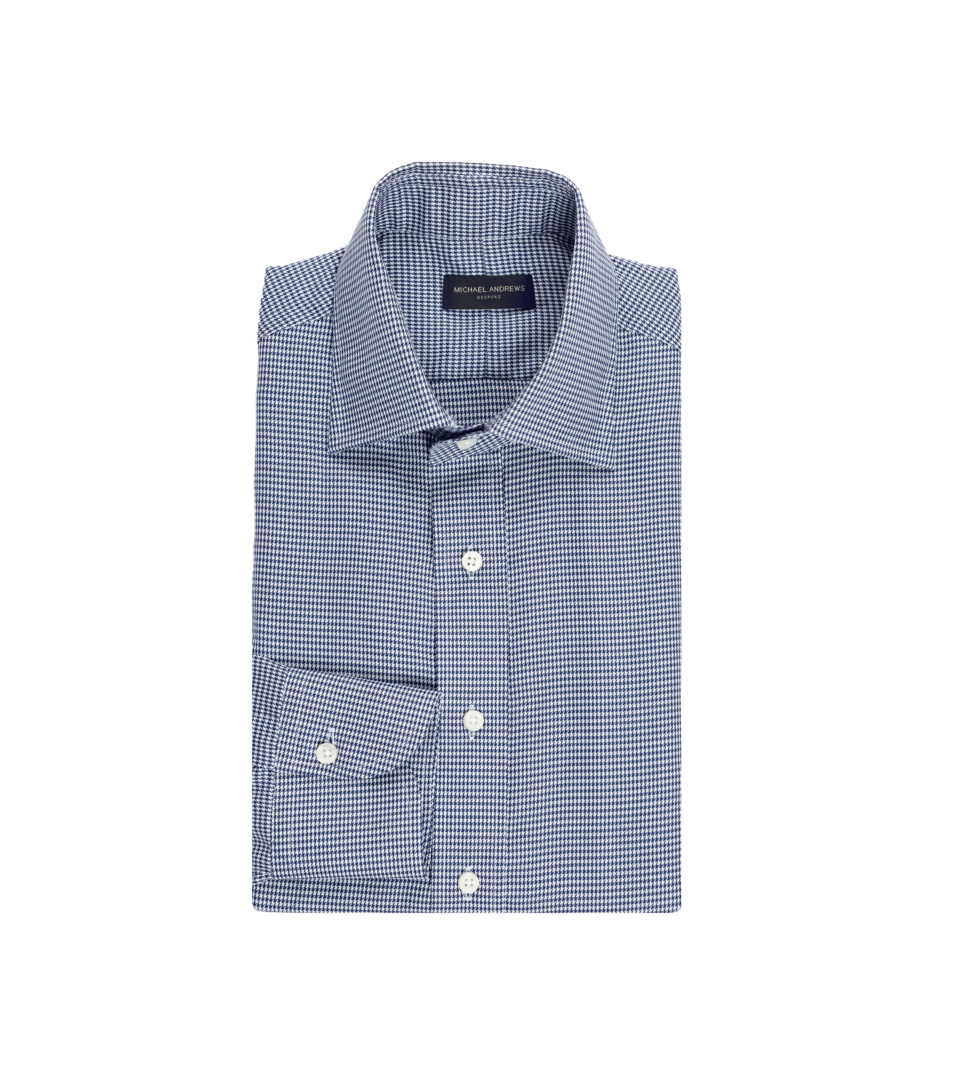 Dark Blue Houndstooth Twill Dress Shirt - He Spoke Style Shop