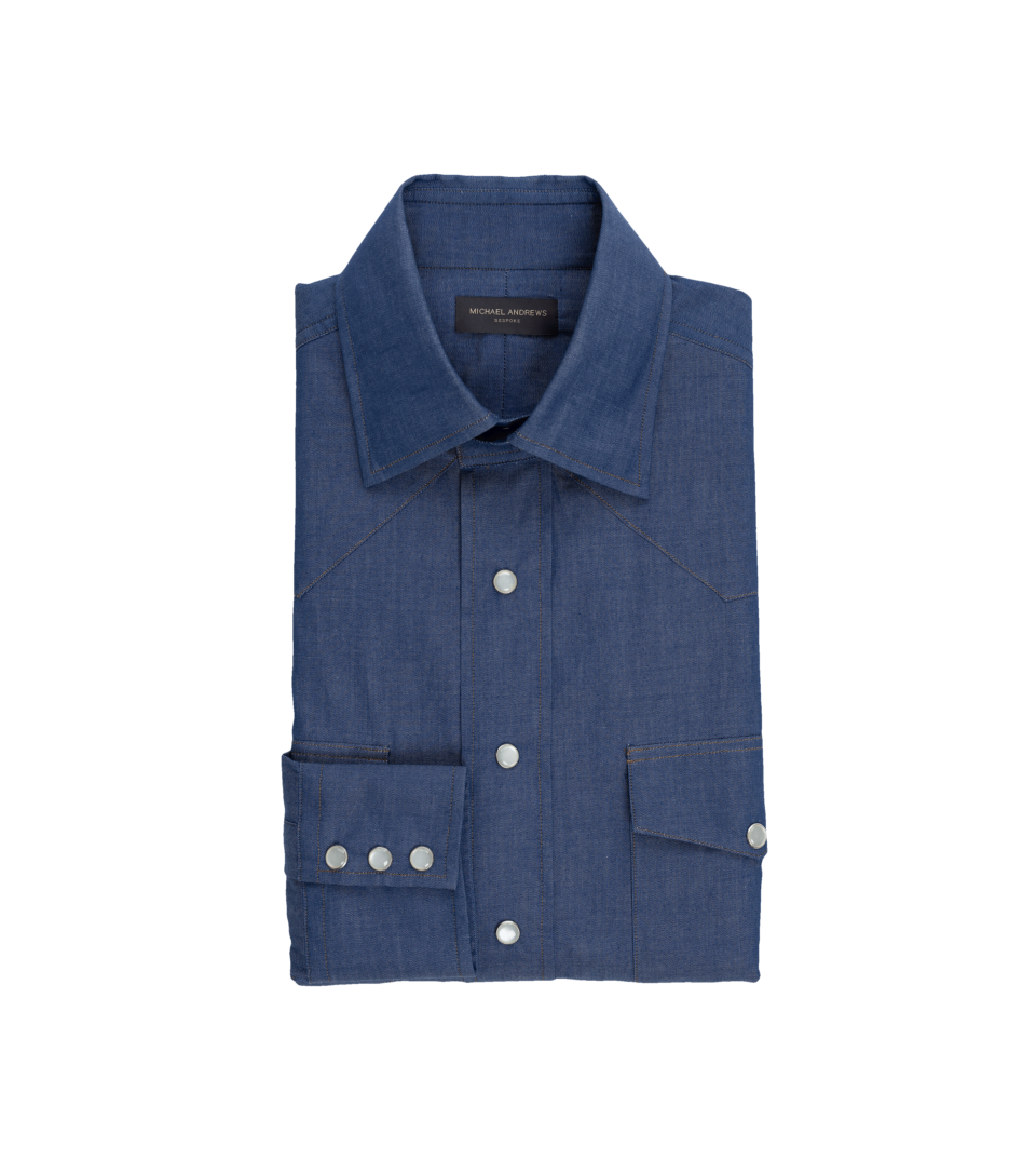 Dark Blue Denim Western Shirt With Snaps - He Spoke Style Shop