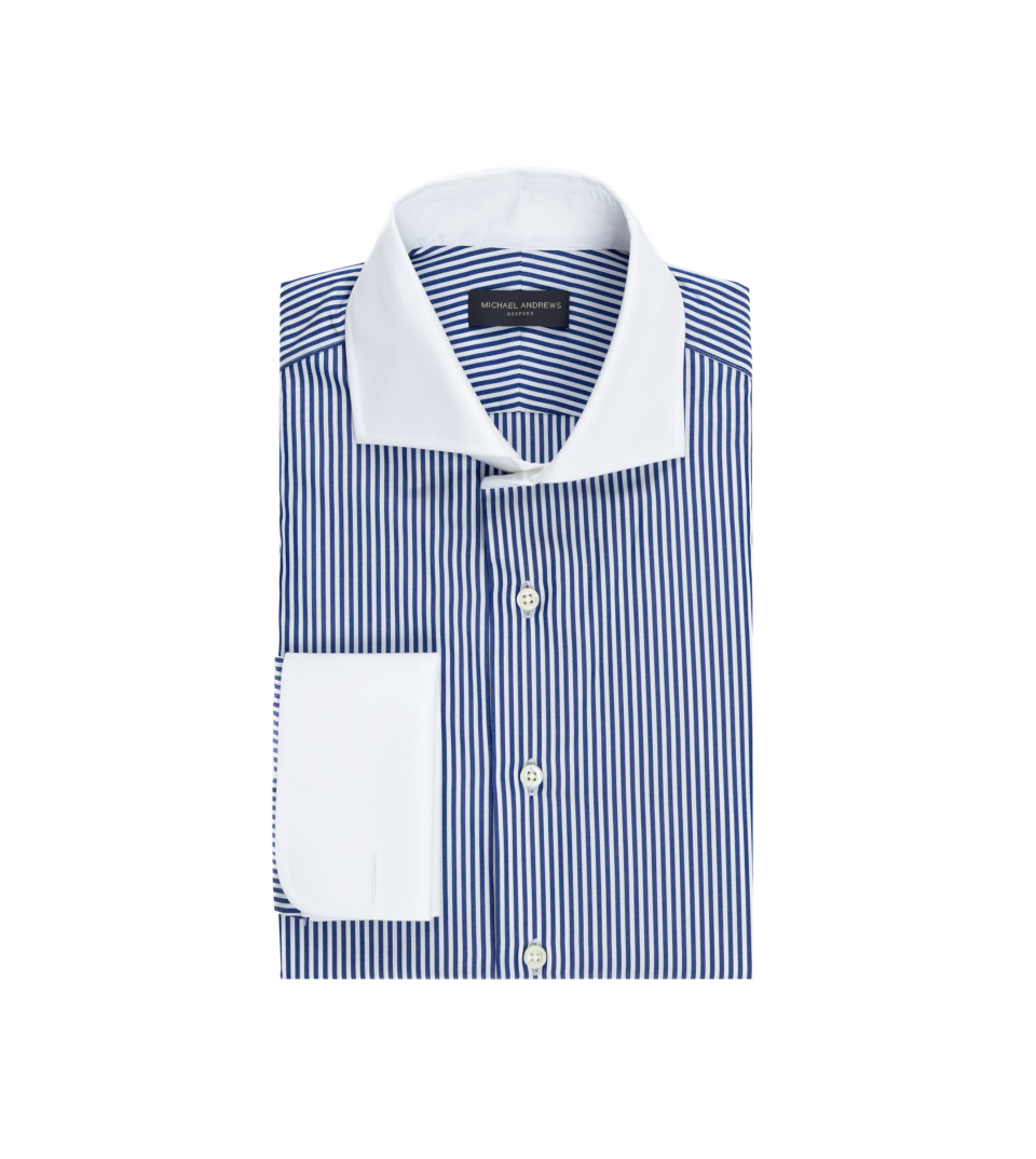 Navy Bengal Stripe Contrast Collar French Cuff Dress Shirt - He Spoke Style Shop