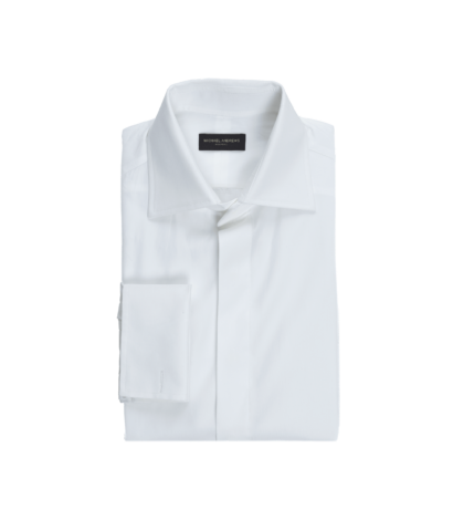 White Poplin Fly Front Tuxedo Shirt - He Spoke Style Shop