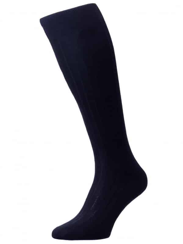 (product) Pantherella Asberley Over-the-Calf Formal Silk Socks - Navy (Large)
