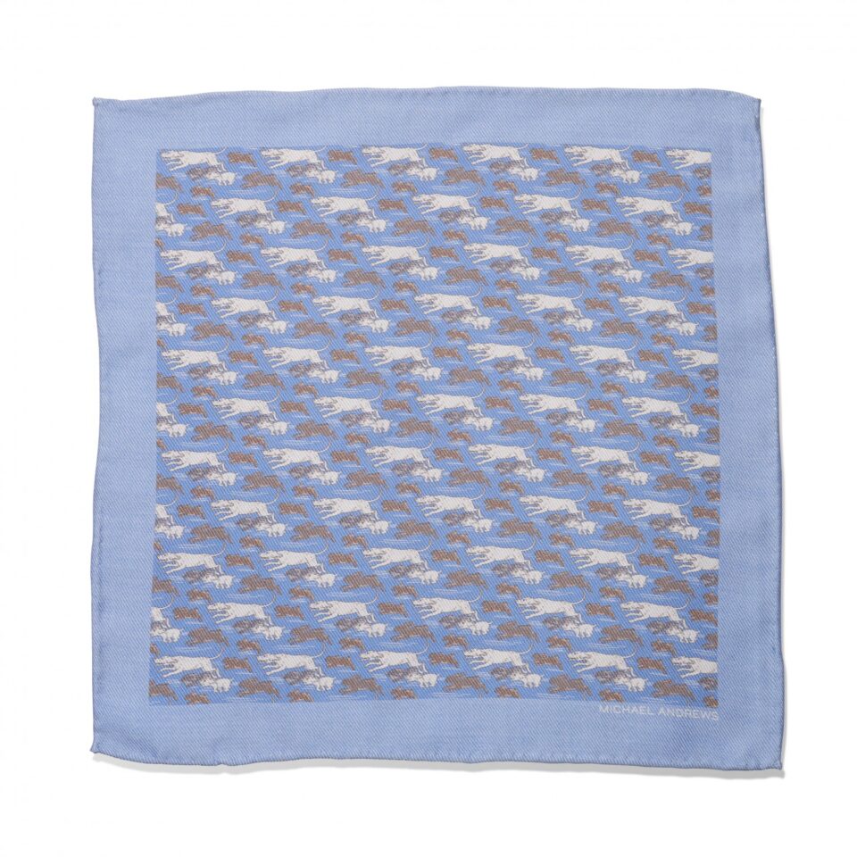 (product) Hunting Hounds in Blue, Tan & White Pocket Square, full view