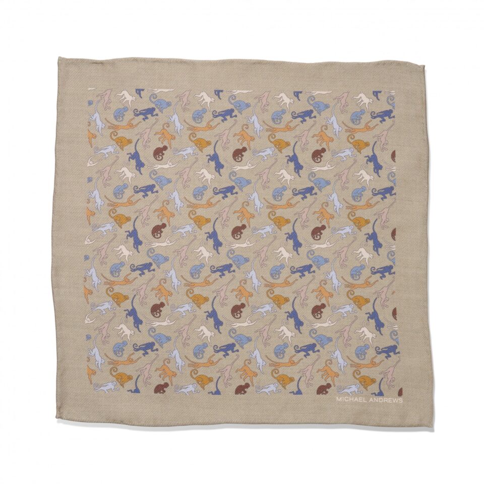 (product) Green, Blue & White Monkeys Pocket Square