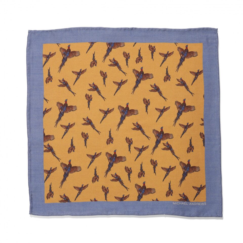 (product) Yellow, Tan Blue & Red Pheasant Pocket Square