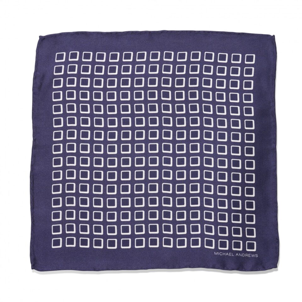 (product) Blue Retro Geometic Print Pocket Square