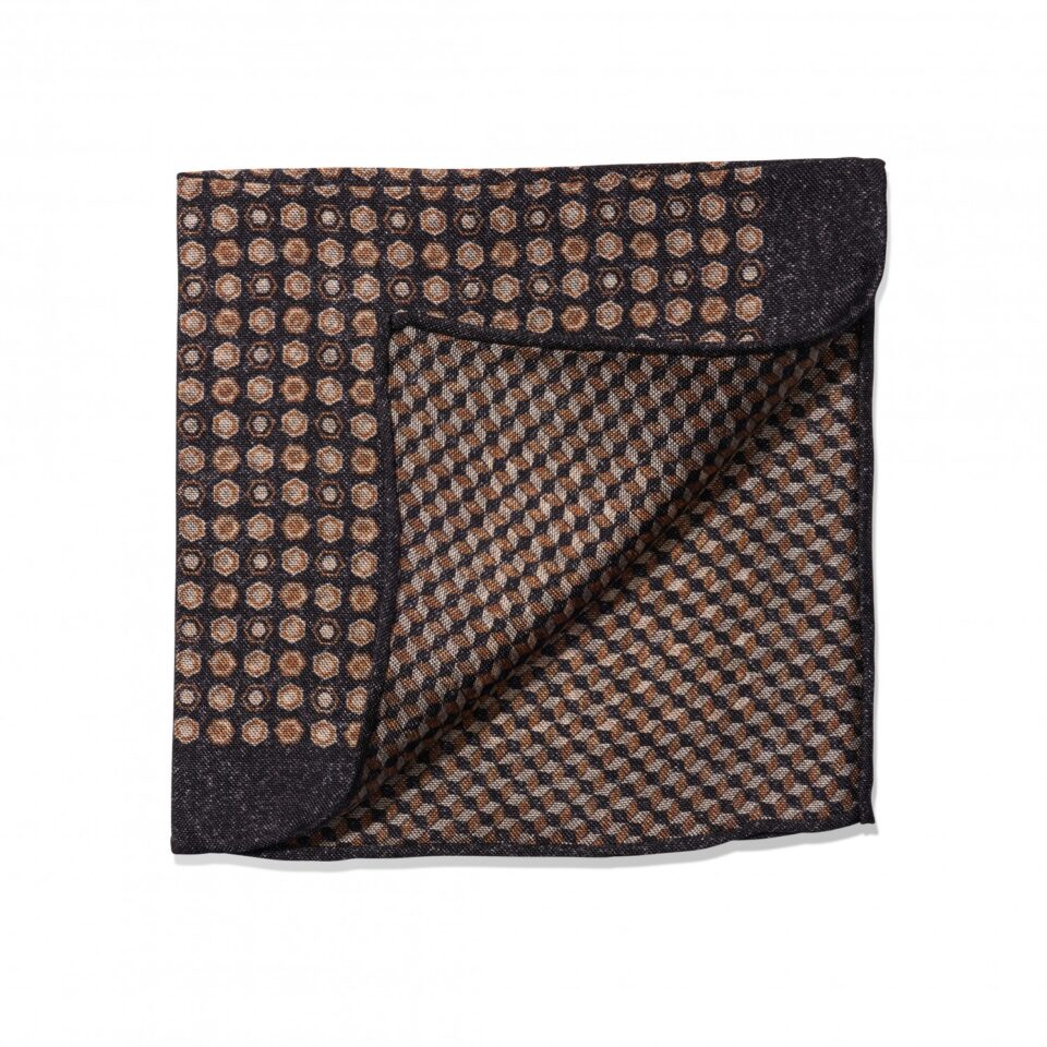(product) Black, Gold & Ivory Medallion & Cubes Double Sided Pocket Square, folded