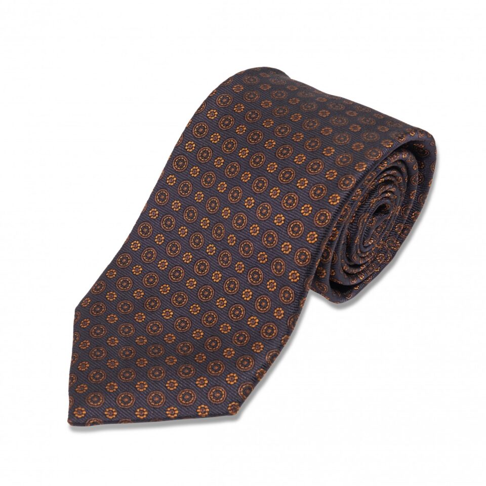 Navy Blue with Gold Medallions Silk Necktie