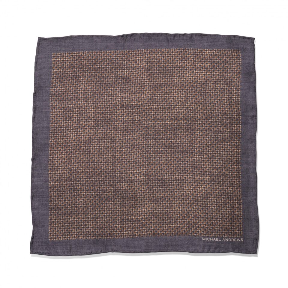 (product) Black, Gold & Ivory Houndstooth Pocket Square, full view