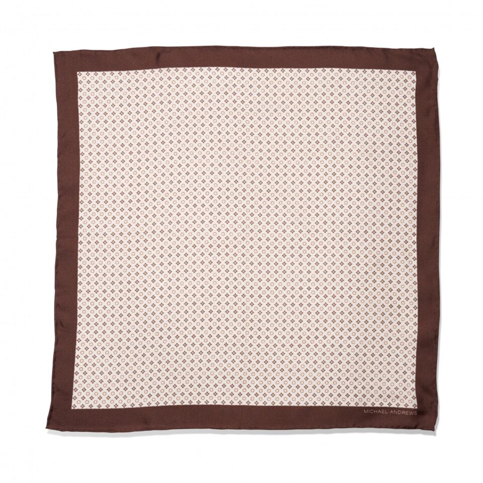 (product) Brown, Tan & Ivory Geometric Pocket Square