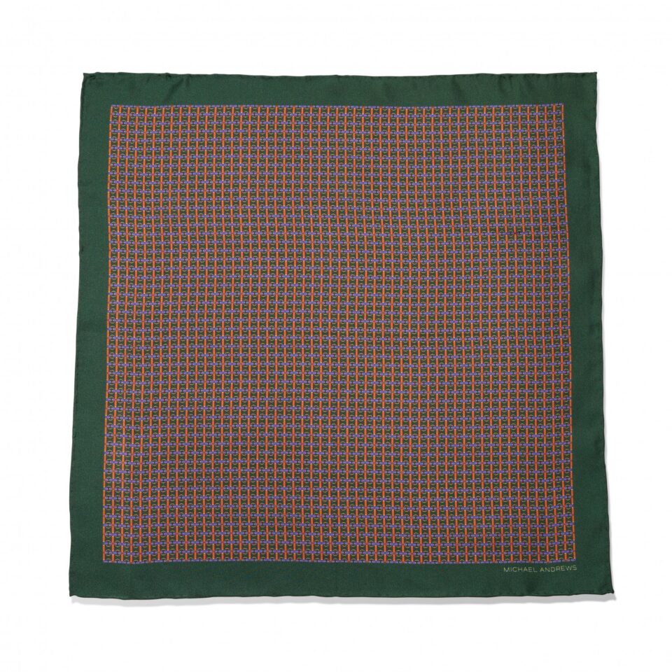 (product) Green, Orange, Purple & Yellow Horse Bit Pocket Square