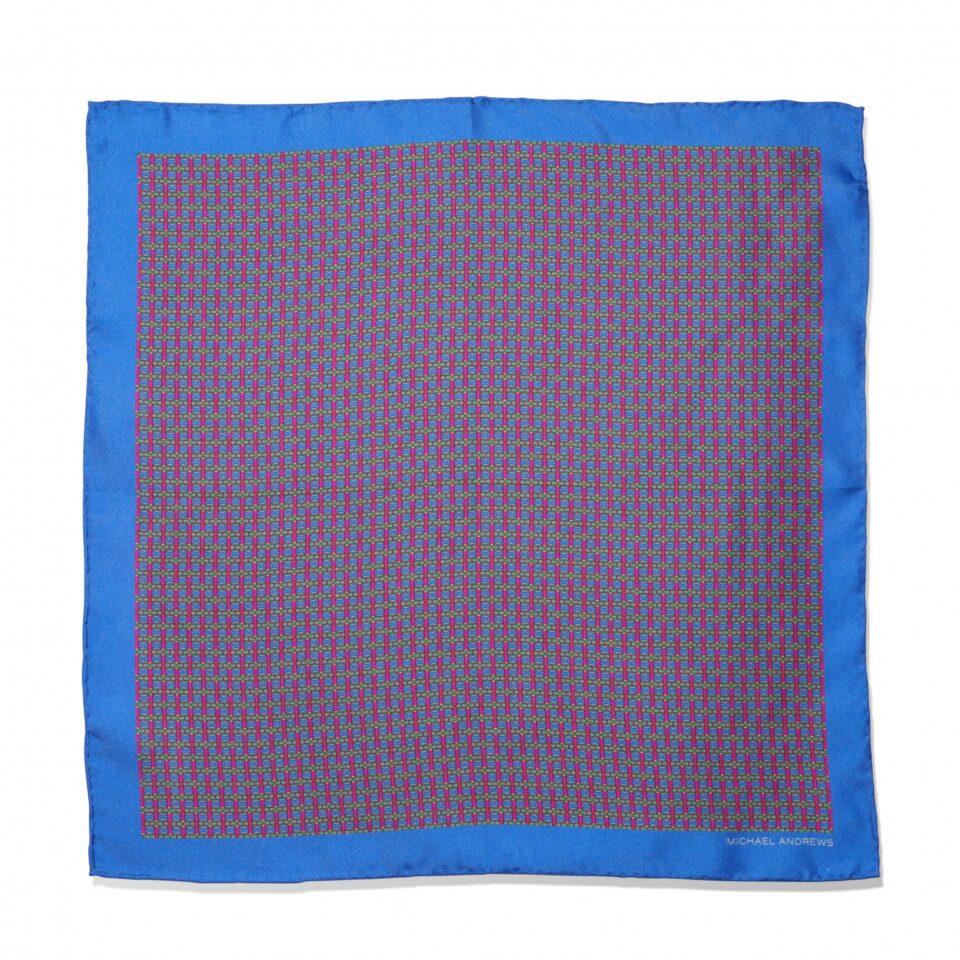 (product) Blue, Pink, Yellow & Green Horse Bit Pocket Square