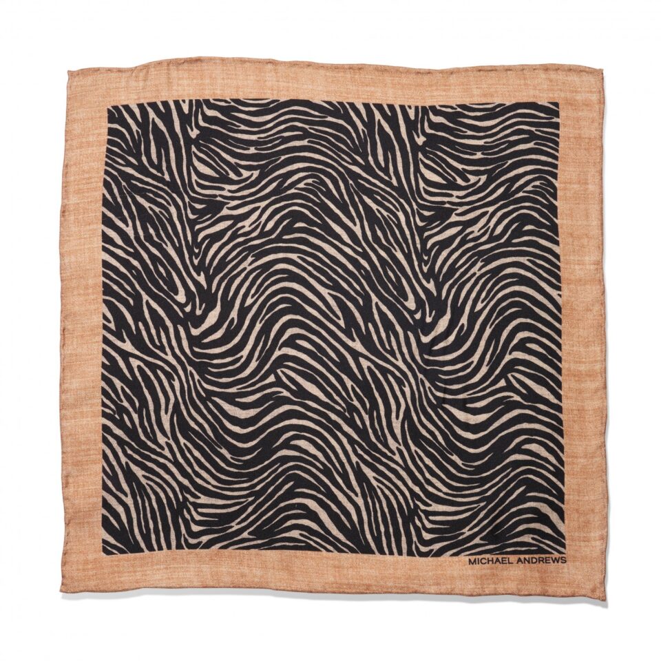 (product) Black & Ivory Zebra Print Pocket Square