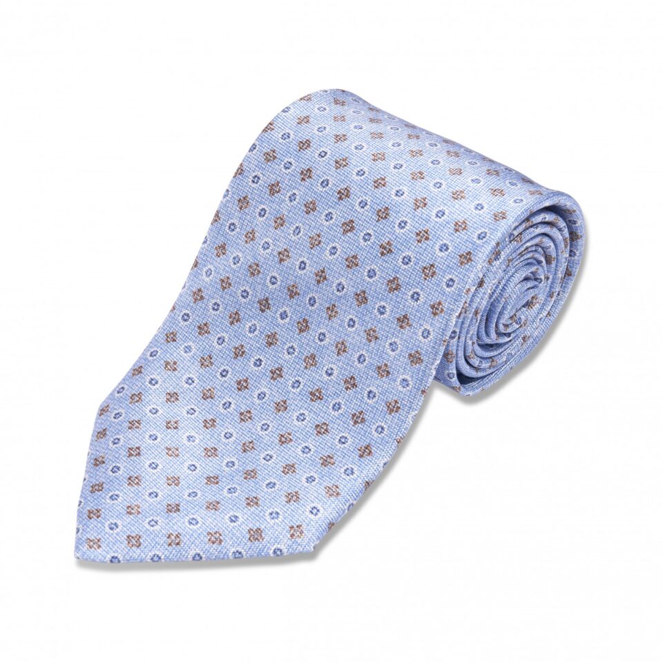 Light Blue with Tan Small Medallions Silk Necktie