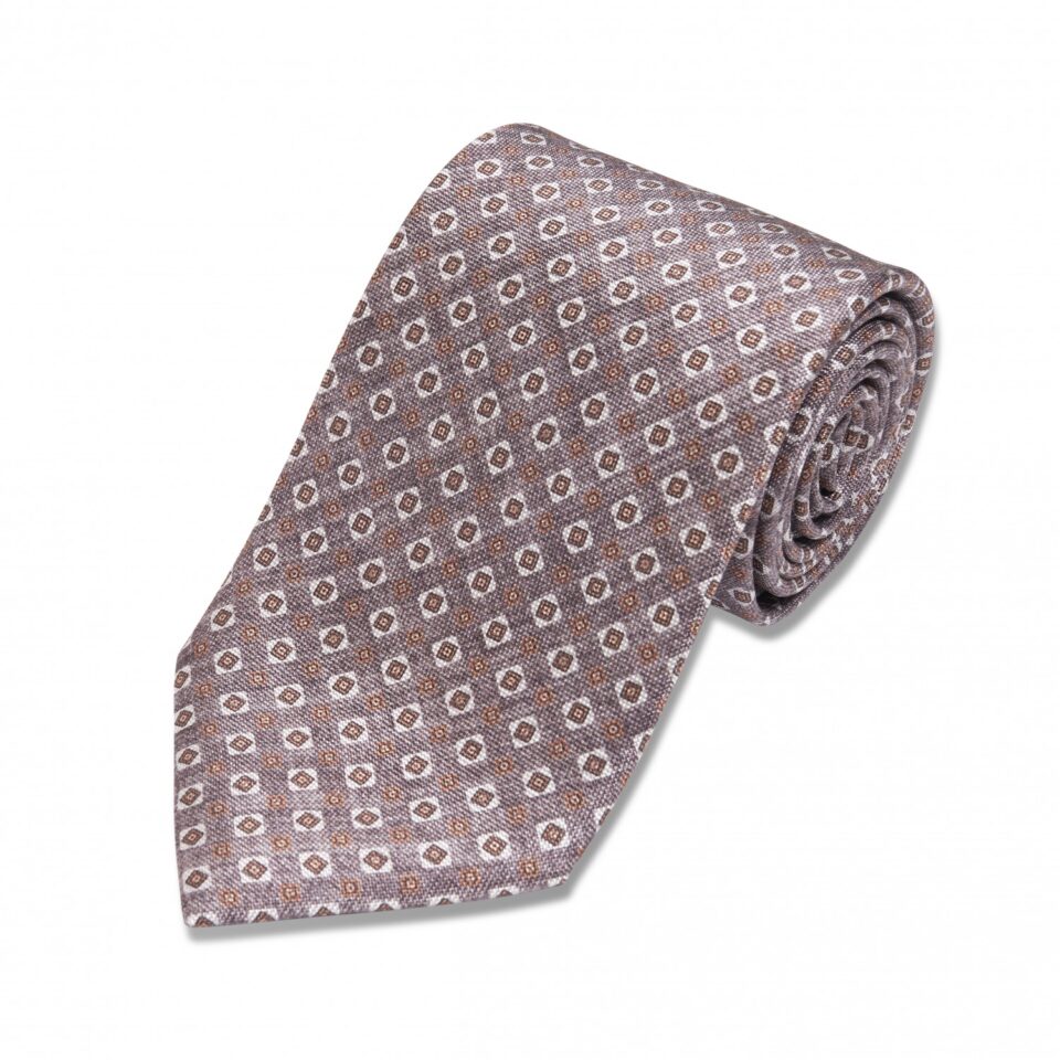 Gray with Red and Tan Medallions Silk Necktie
