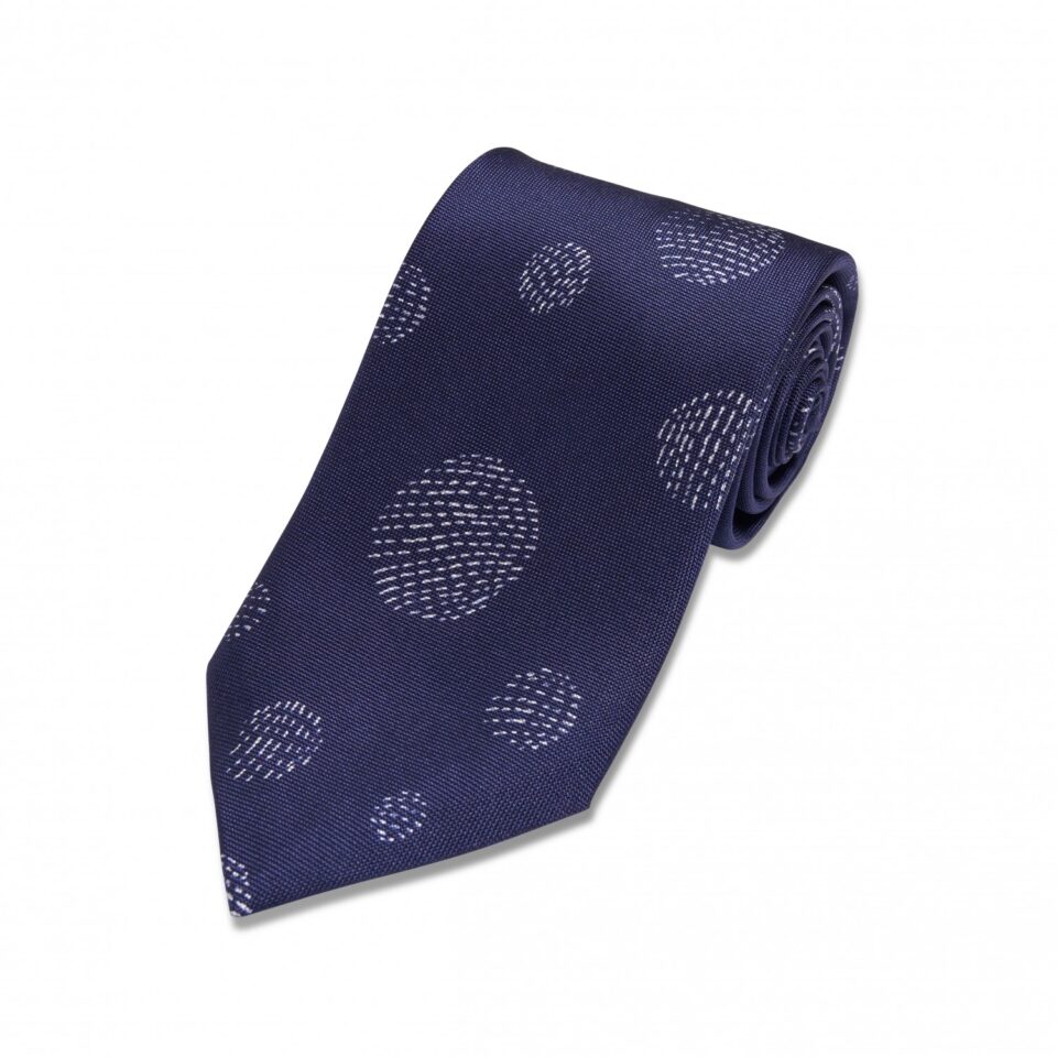 Navy and White Geometric Orbs Silk Necktie