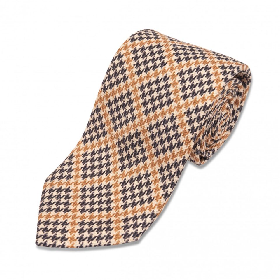 Black, Gold and Ivory Houndstooth Silk Necktie