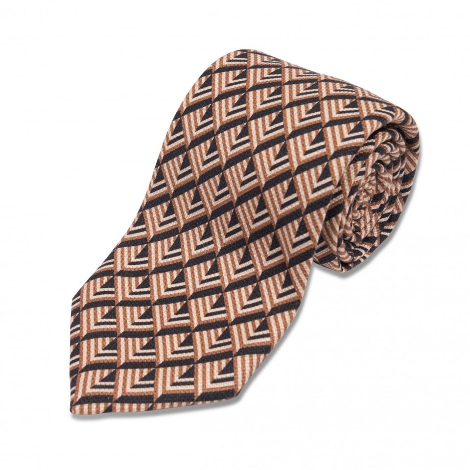 Black, Gold and Ivory Geometric Triangle Silk Necktie