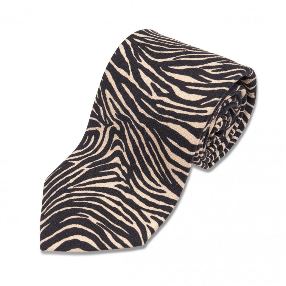 Black and Ivory Zebra Print Silk Necktie