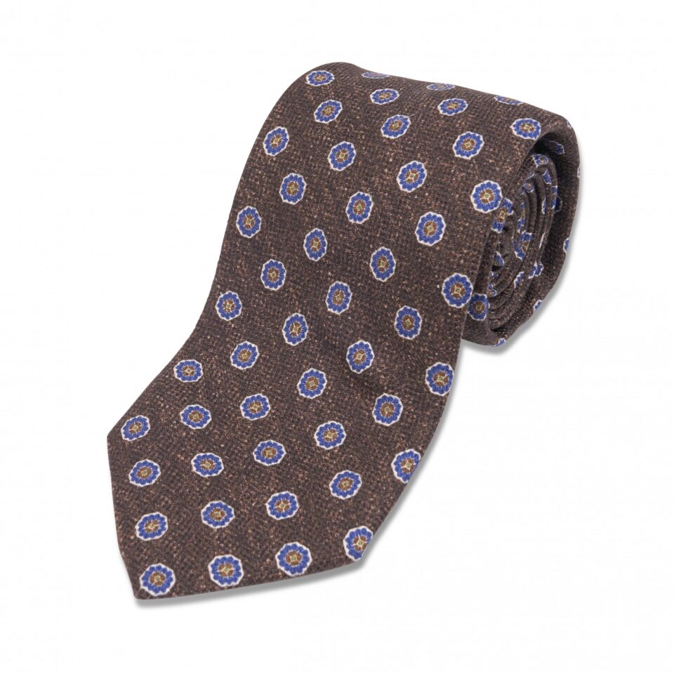 Brown with Blue and Green Medallion Silk Necktie