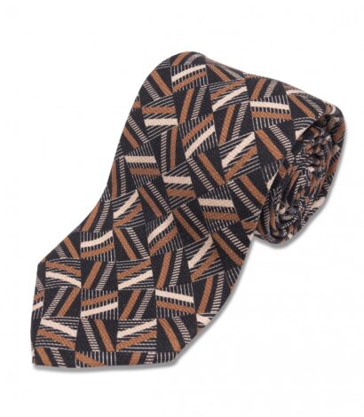 Black, Gold and Ivory Retro Geometric Silk Necktie