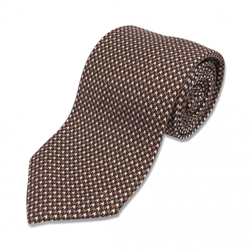 Black, Gold and Ivory Small Houndstooth Silk Necktie