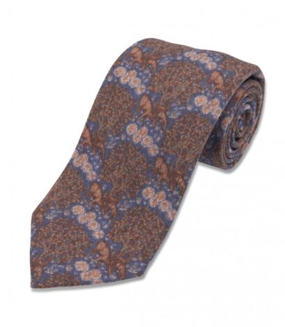 Blue with Brown Floral Wool Necktie