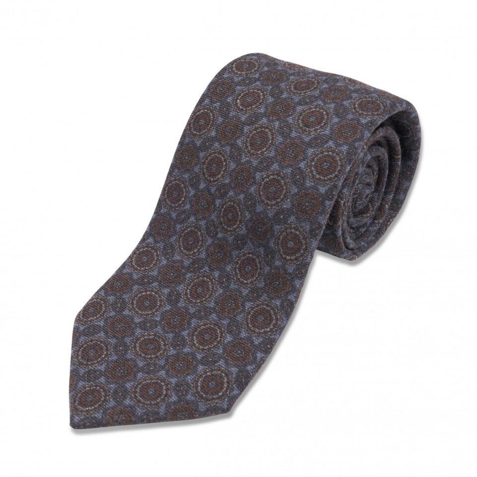 Blue with Gold Large Medallion Wool Necktie