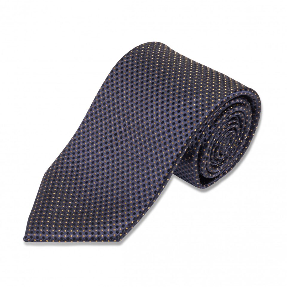 Navy with Gray and Yellow Dots Silk Necktie