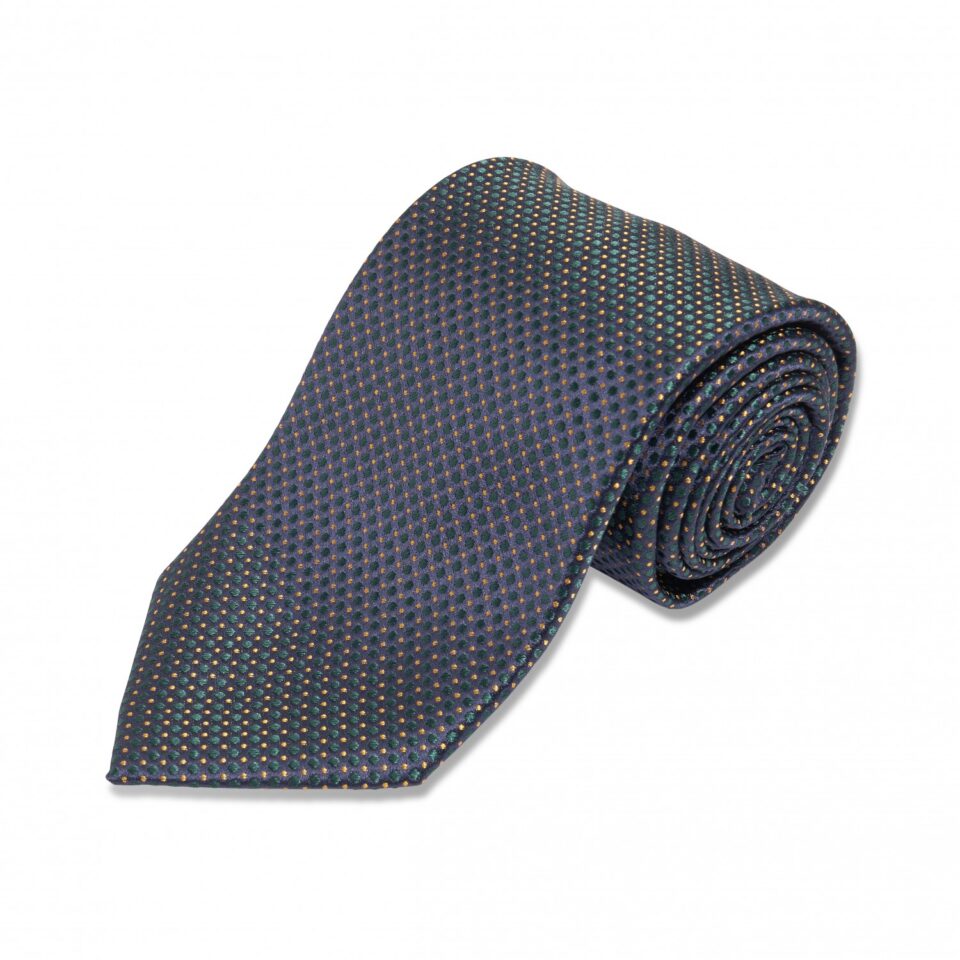 Navy with Emerald Green wnd Yellow Dots Silk Necktie
