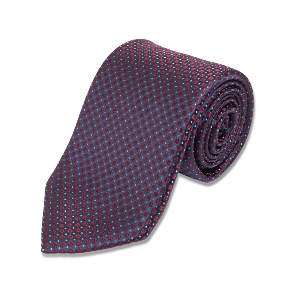 Navy with Red and Light Blue Dots Silk Necktie