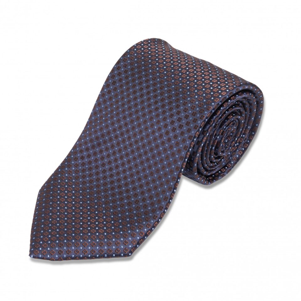 Navy with Brown and Light Blue Dots Silk Necktie